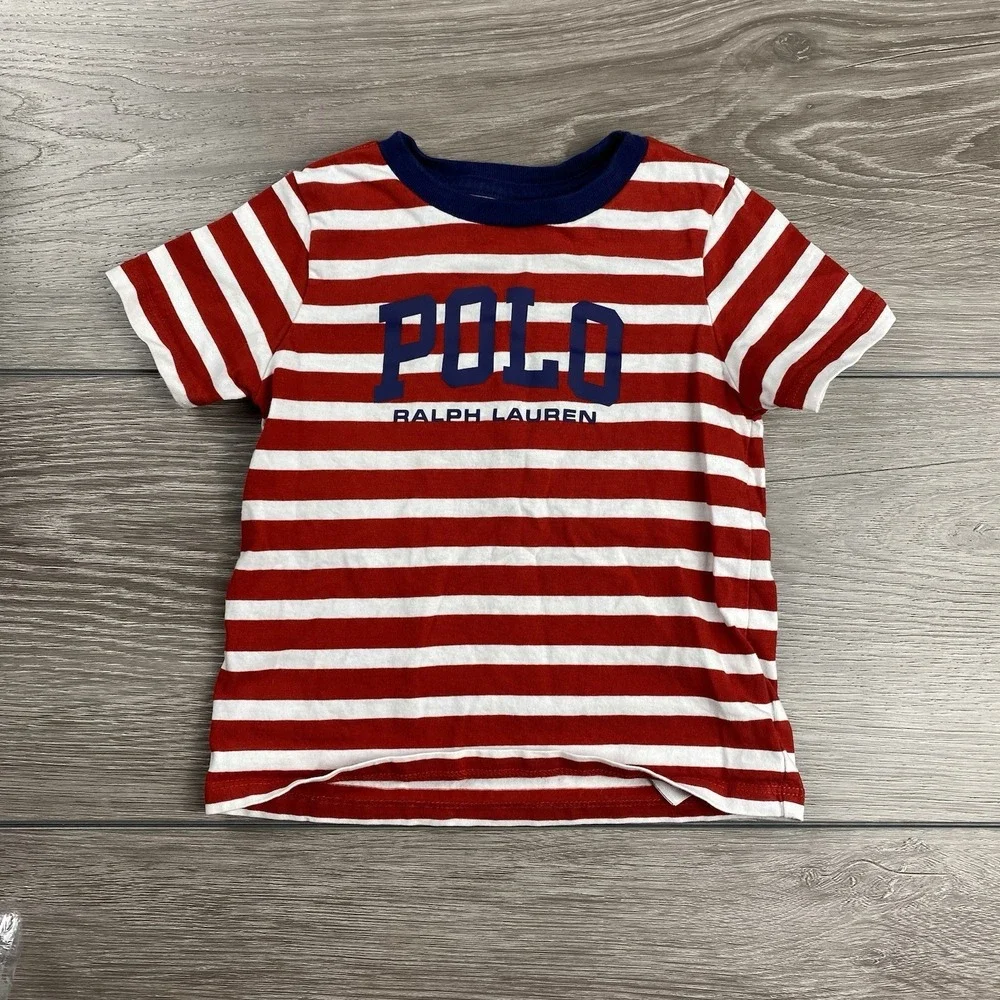 Polo Ralph Lauren Baby Boy Youth T-Shirt Red White Stripes 24M‎
